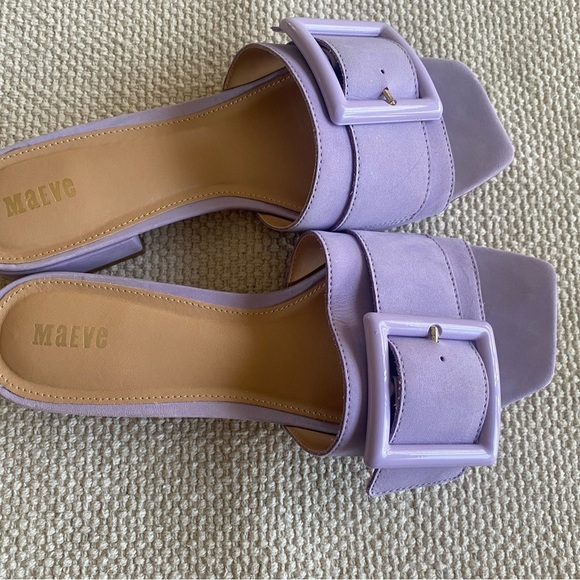 Maeve Buckle Slide Sandals Mules, Lavender Suede with Decorative Buckle Size 7.5 - Picture 3 of 5